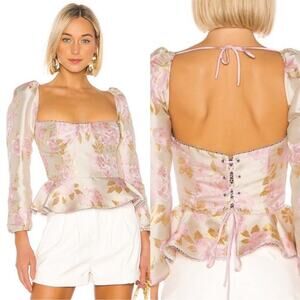 V. Chapman Georgiana pink baroque Floral Blouse Corset Long sleeve Peplum Size 2